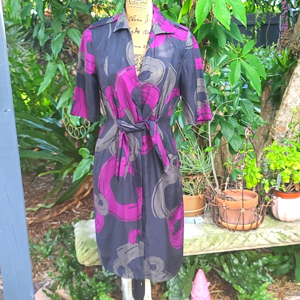 Hobbs silk print sz 10 sheath dress. EUC